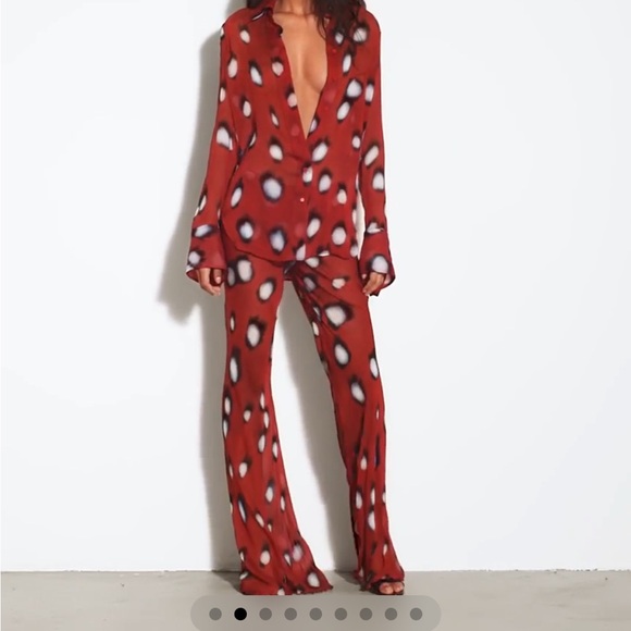 Rat & Boa Pants - Rat & Boa Red Leopard Spot Satin Pantsuit set (top and bottom)